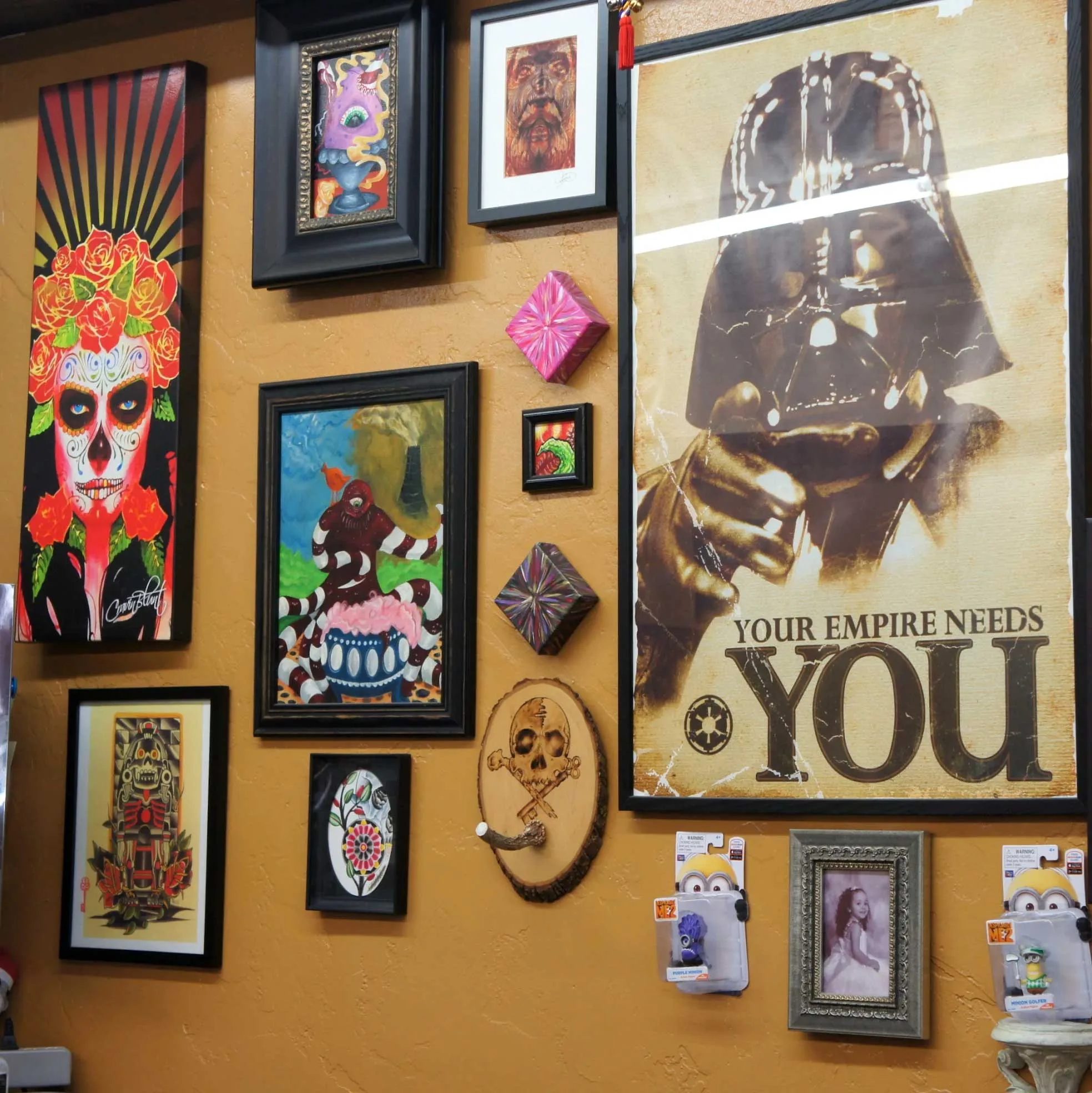 Walk-in flash tattoo art on display